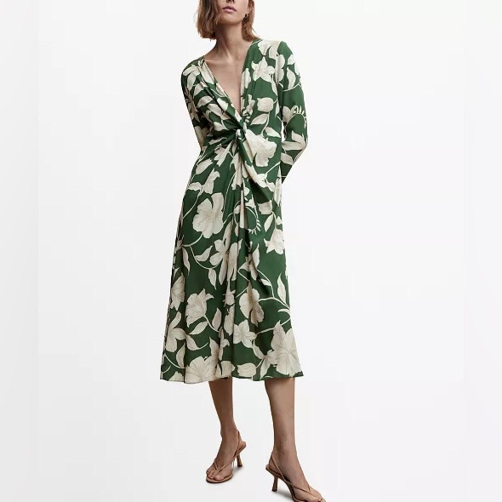 MANGO‎ Satin Floral Midi Dress